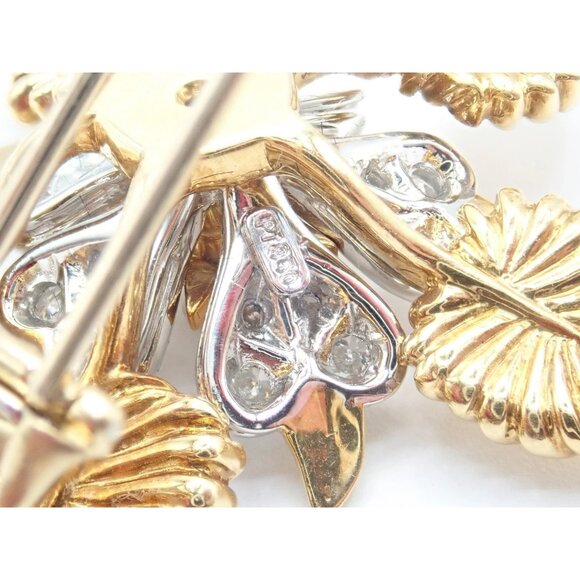 Tiffany & Co Schlumberger 18k Yellow Gold Platinum Diamond 5 Leaf Pin Brooch - Picture 6 of 11